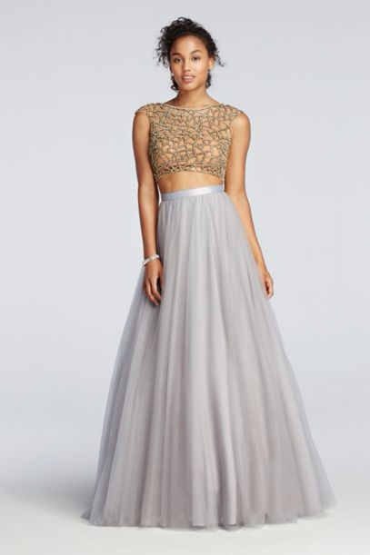 Sommerhus Necessities kost David's Bridal Two Piece Beaded Prom Crop Top with Tulle Skirt New Wedding  Dress Save 58% - Stillwhite