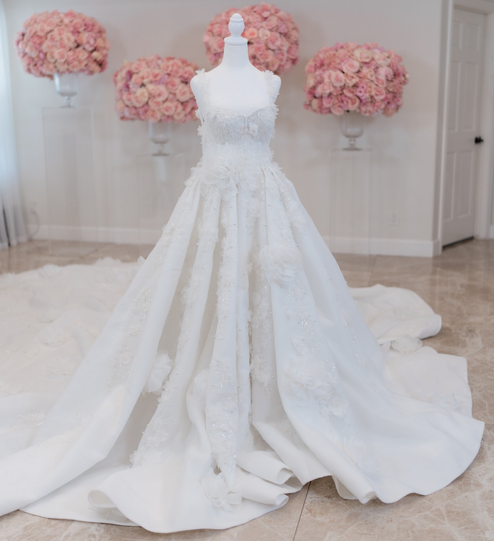 beige suit with red dress Beaded Lace Bodice A-line Wedding Dress