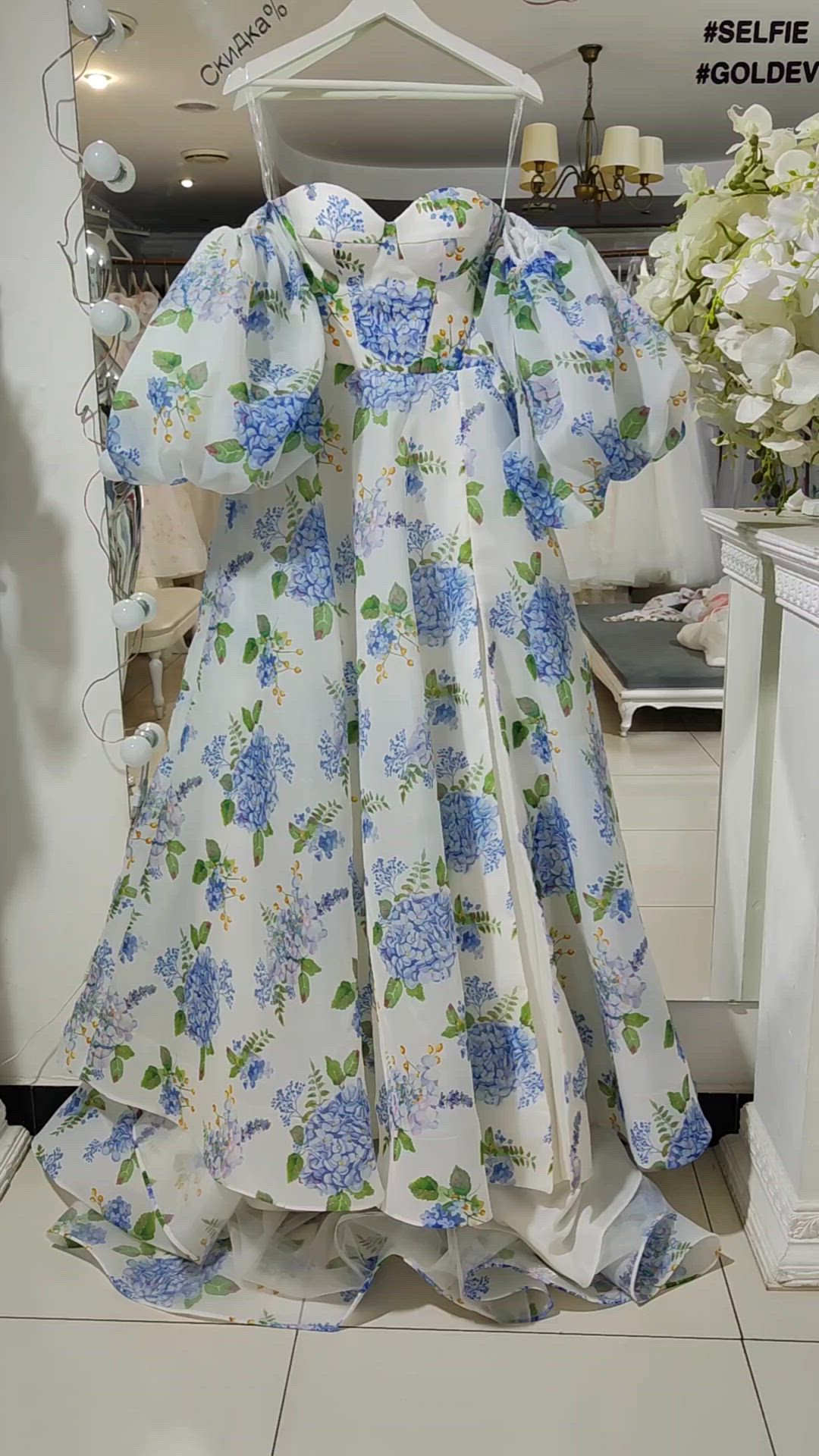 Yaroslavska Dresses, Blue Hydrangea Watercolor Floral Wedding dress
