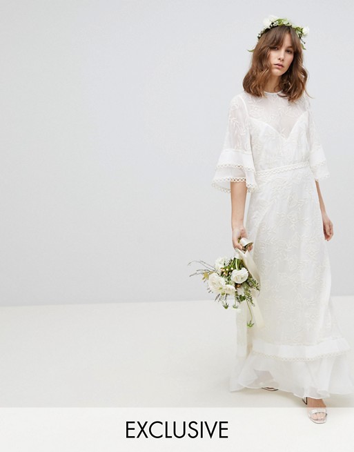 asos design amelia cutwork embroidered wedding dress with kimono sleeve ASOS DESIGN Curve Amelia cutwork embroidered wedding dress with kimono  sleeve