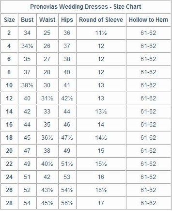 Pronovias Size Chart