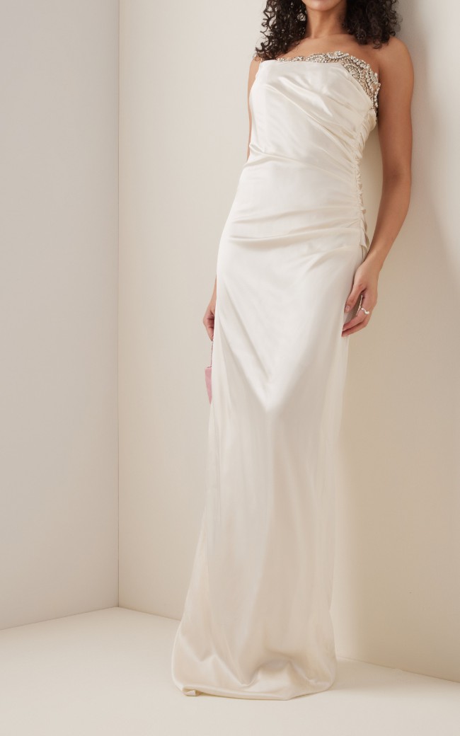 Aliétte Crystal-Trimmed Silk One-Shoulder Maxi Dress