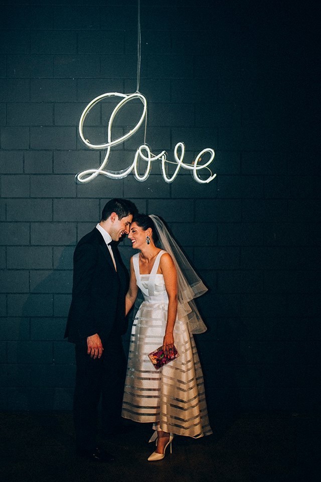 white striped wedding dress