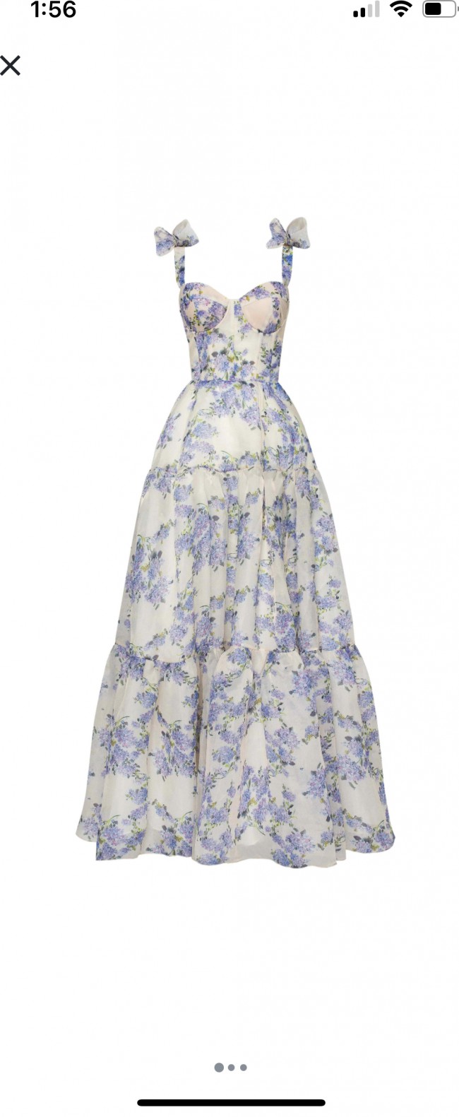 Milla Hydrangea Tender floral maxi tie-strap dress