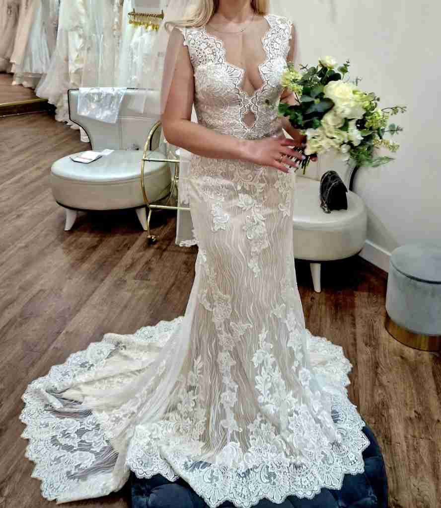 Maggie Sottero 6SW767 + IVORY OV MOCHA PEWTER New Wedding Dress Save 50% -  Stillwhite