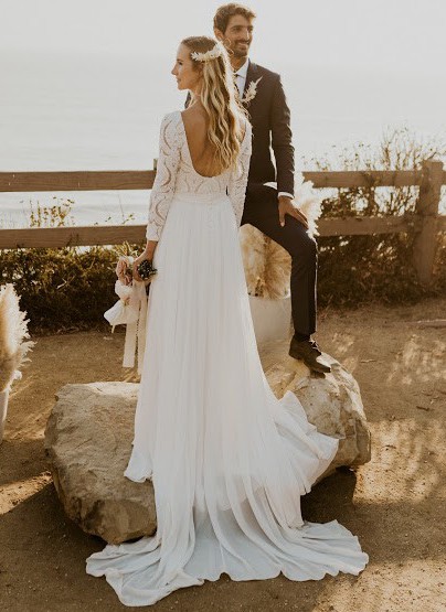 ivory dress wedding Cascading Ruffled A-line Ivory Wedding Dress Bridal Gown – jkprom