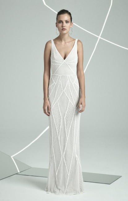 rachel gilbert beaded dress Sparkly Low V-Neck Open Back Fully Beaded Party Prom Dress With Slit   Movousdress