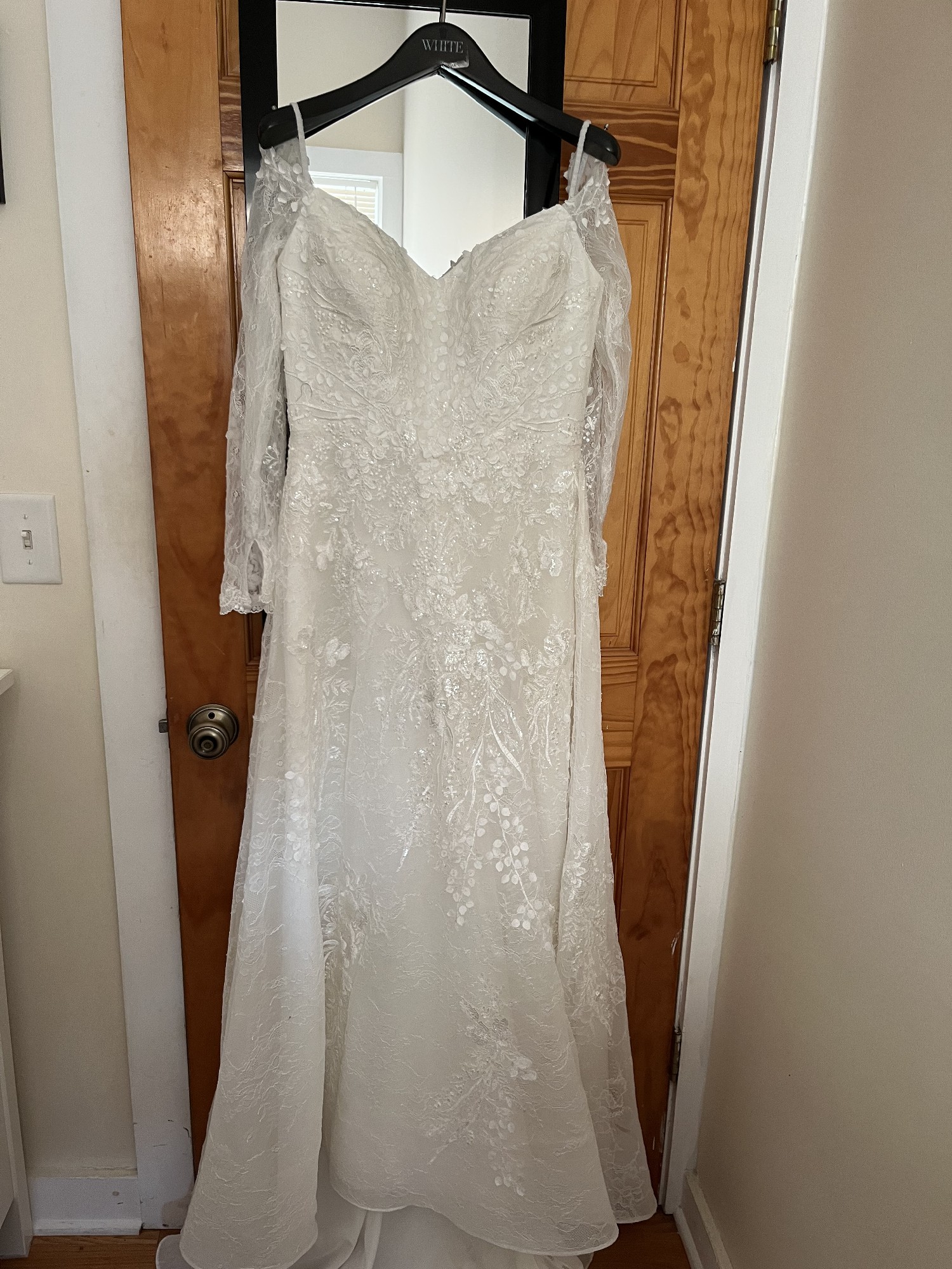 Oleg Cassini Leafy Applique Lace Off the Shoulder Wedding Dress