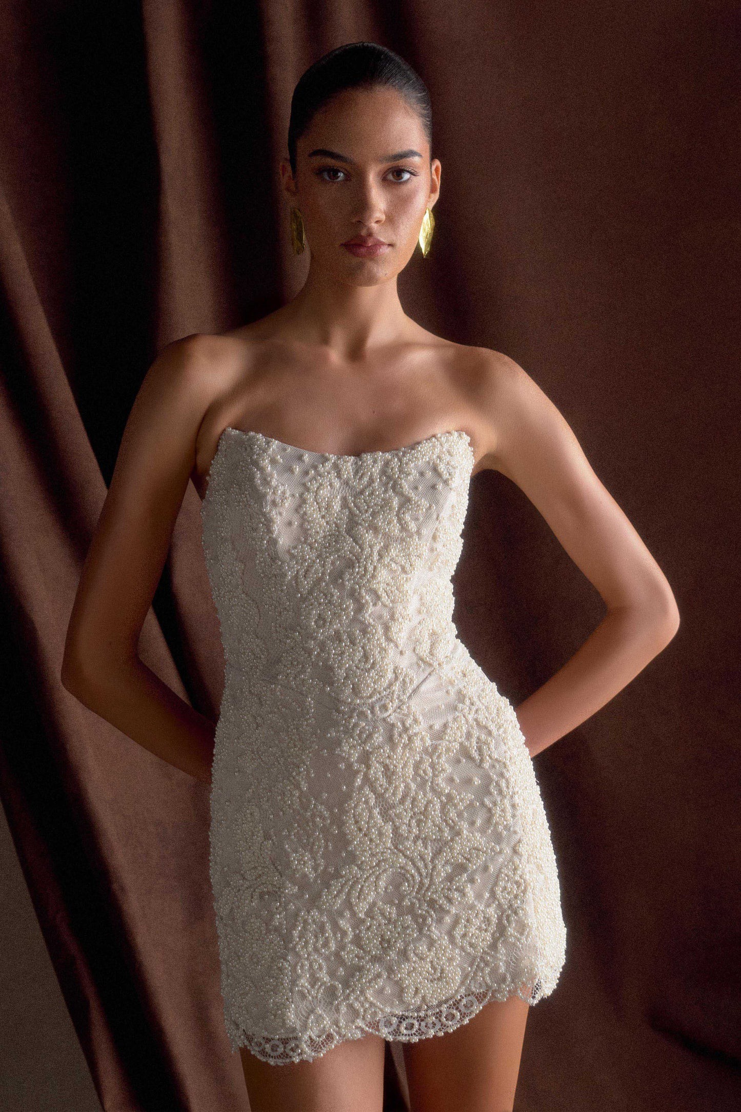 Meshki, Eva Hand Beaded Pearl & Lace mini New Wedding Dress Save 34% -  Stillwhite