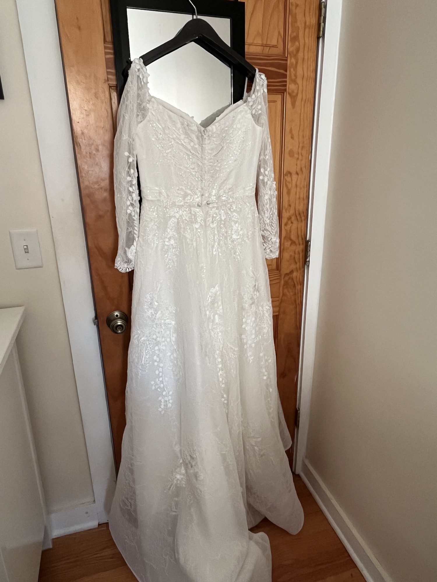 Oleg Cassini Leafy Applique Lace Off the Shoulder Wedding Dress