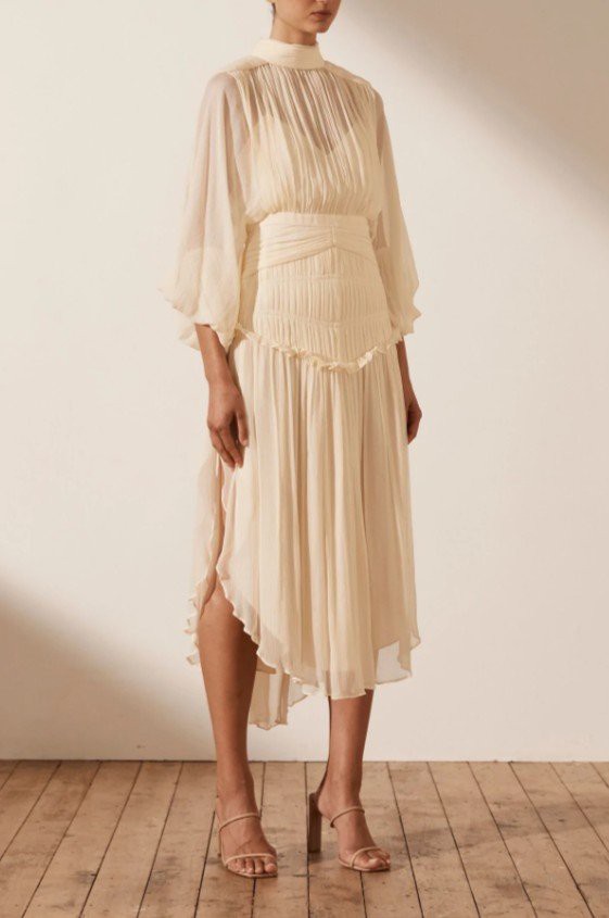 Shona Joy Iris Long Sleeve Open Back Midi Dress / Style numb