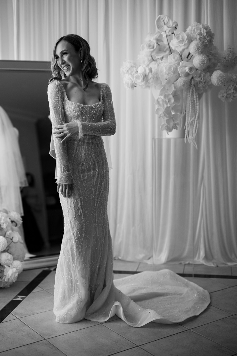Leah Da Gloria, Austen Gown with Beading and Sleeves Wedding Dress Save 55%  - Stillwhite