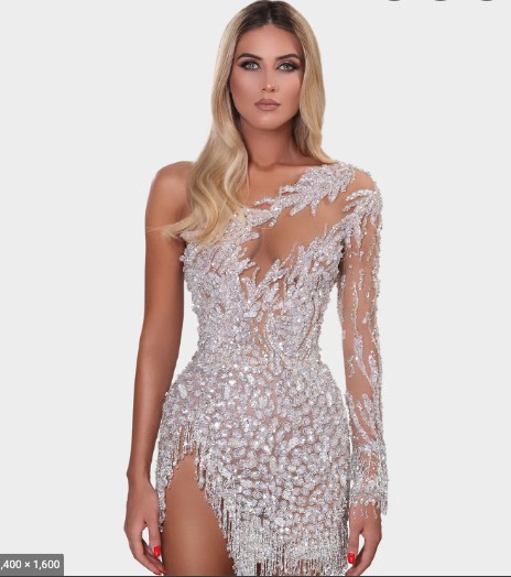 Albina Dyla, Short silver one sleeved dress Wedding Dress Save 25% - Stillwhite Albina Dyla, Short silver one sleeved dress Wedding Dress Save 25% - Stillwhite
