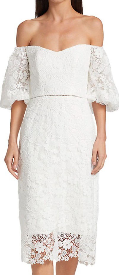 Monique Lhuillier Floral Lace Off The Shoulder Midi Dress Wedding Dress