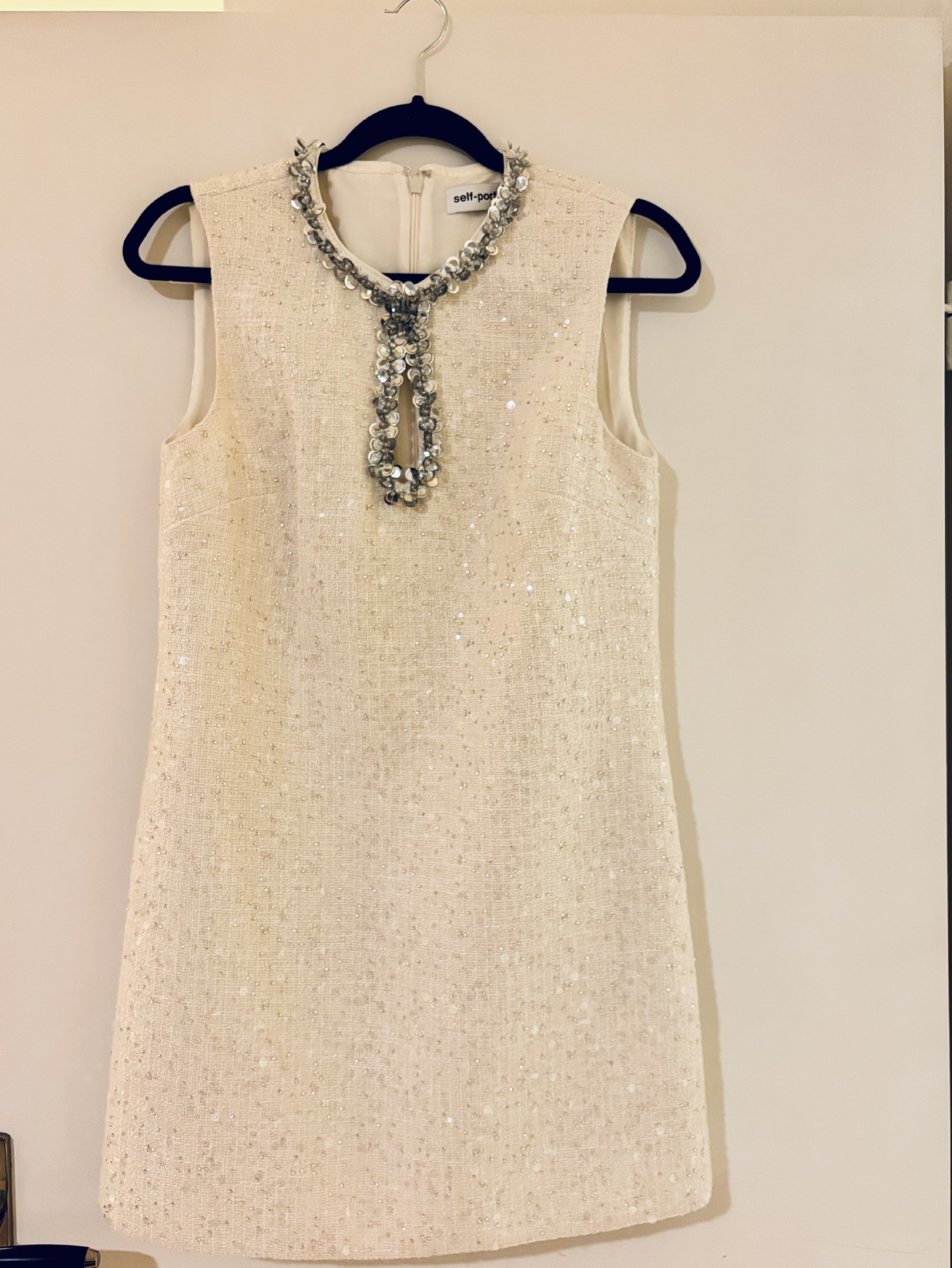 Self Portrait, Self-Portrait Cream Sequin Boucle Mini Dress Wedding Dress  Save 26% - Stillwhite