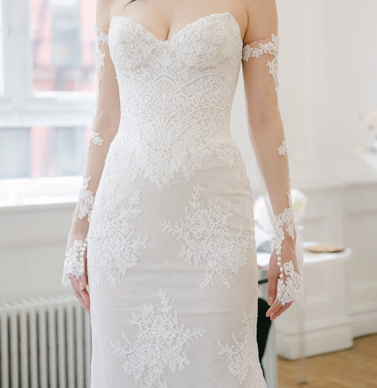 cowl neck long sleeve wedding dress 2023 Simply Wedding Gown with Chiffon Sleeves – loveangeldress main image 1