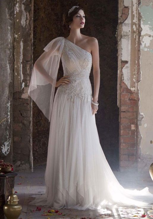 David's Bridal One Shoulder Wedding Dress