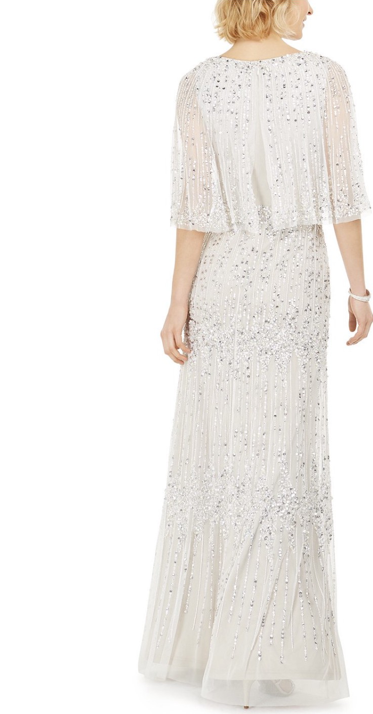 Adrianna Papell Long Beaded Cape Dress with Sequin Detail New Wedding ...
