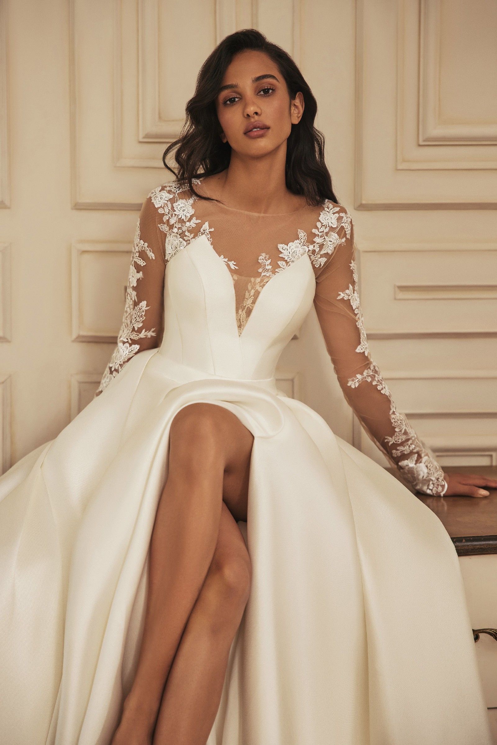 adrianna papell crochet lace dress Sleeveless Sequin Floral Lace Gown In Midnight Multi Nude main image 1