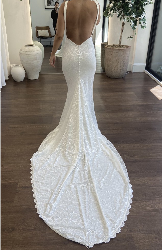 fitted backless wedding dresses Lace Fitted Wedding Dress with Long Sleeves and Open Back main image 0