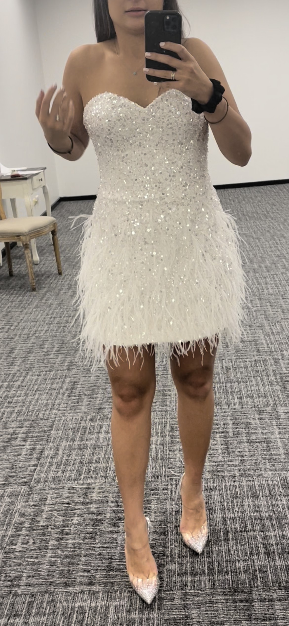 couture bridal shower dress Berylove Women Ivory Sheath Engagement Dress Long Sleeve Ruched Bateau Neck Bridal  Shower Dress With Slit main image 0