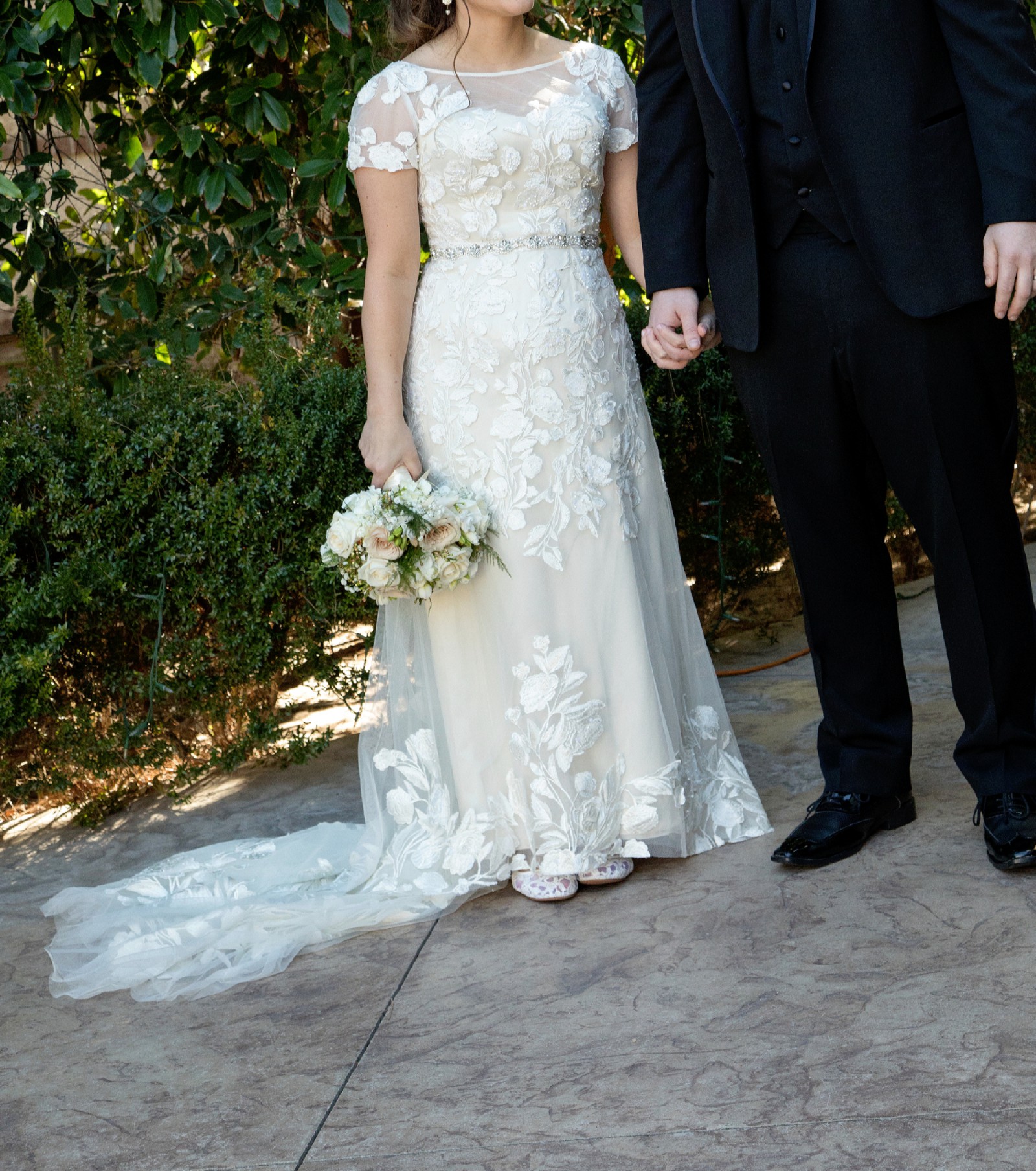 Melissa Sweet Embroidered Illusion Cap Sleeve Wedding Dress Styl ...