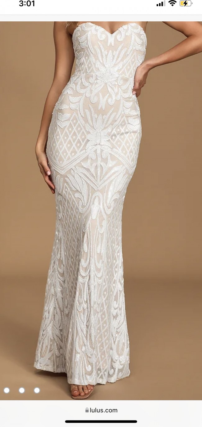 Bariano Bariano white sequin strapless wedding dress