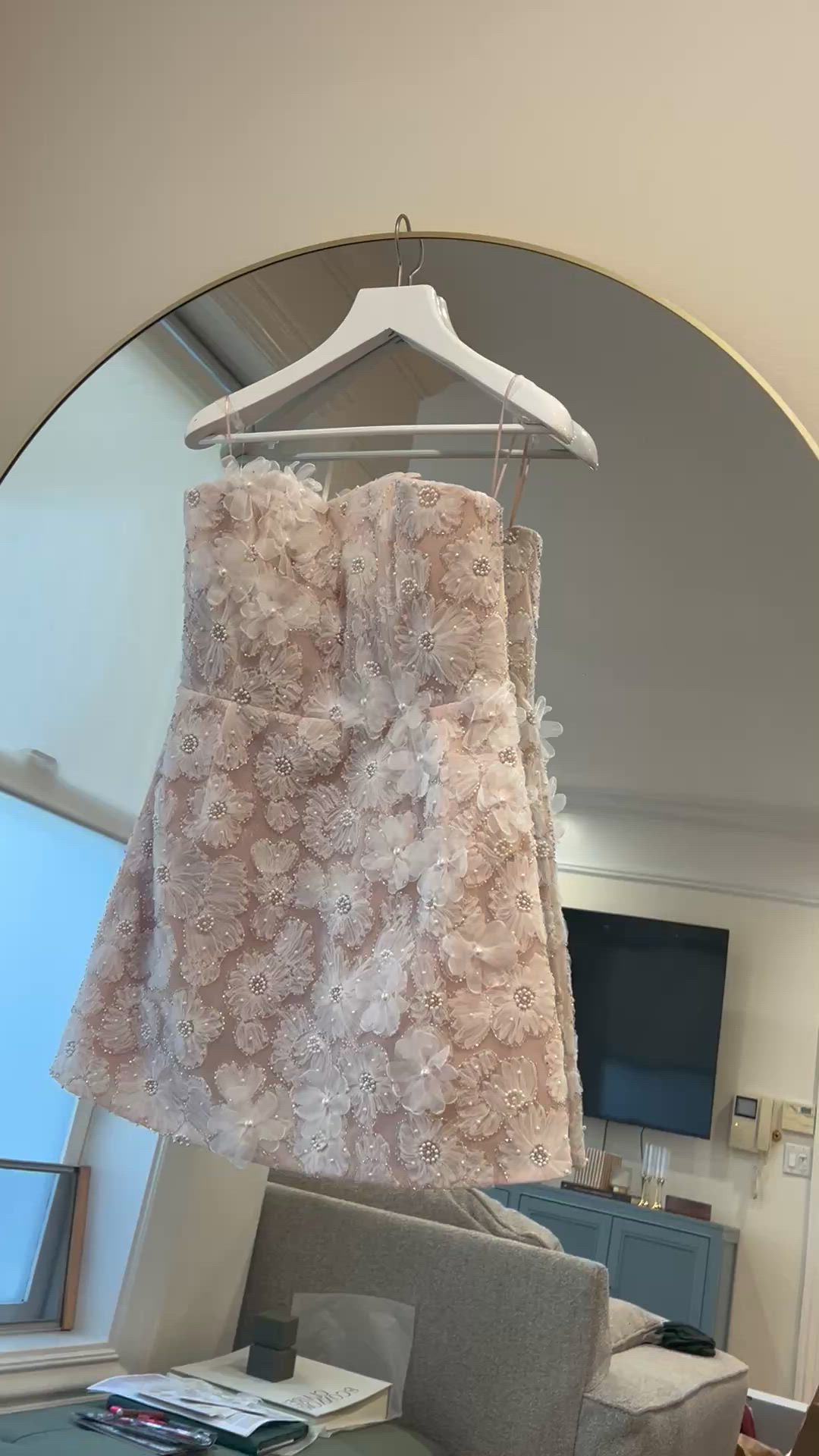 Helsi, Tory Strapless Beaded Floral Mesh Mini Dress