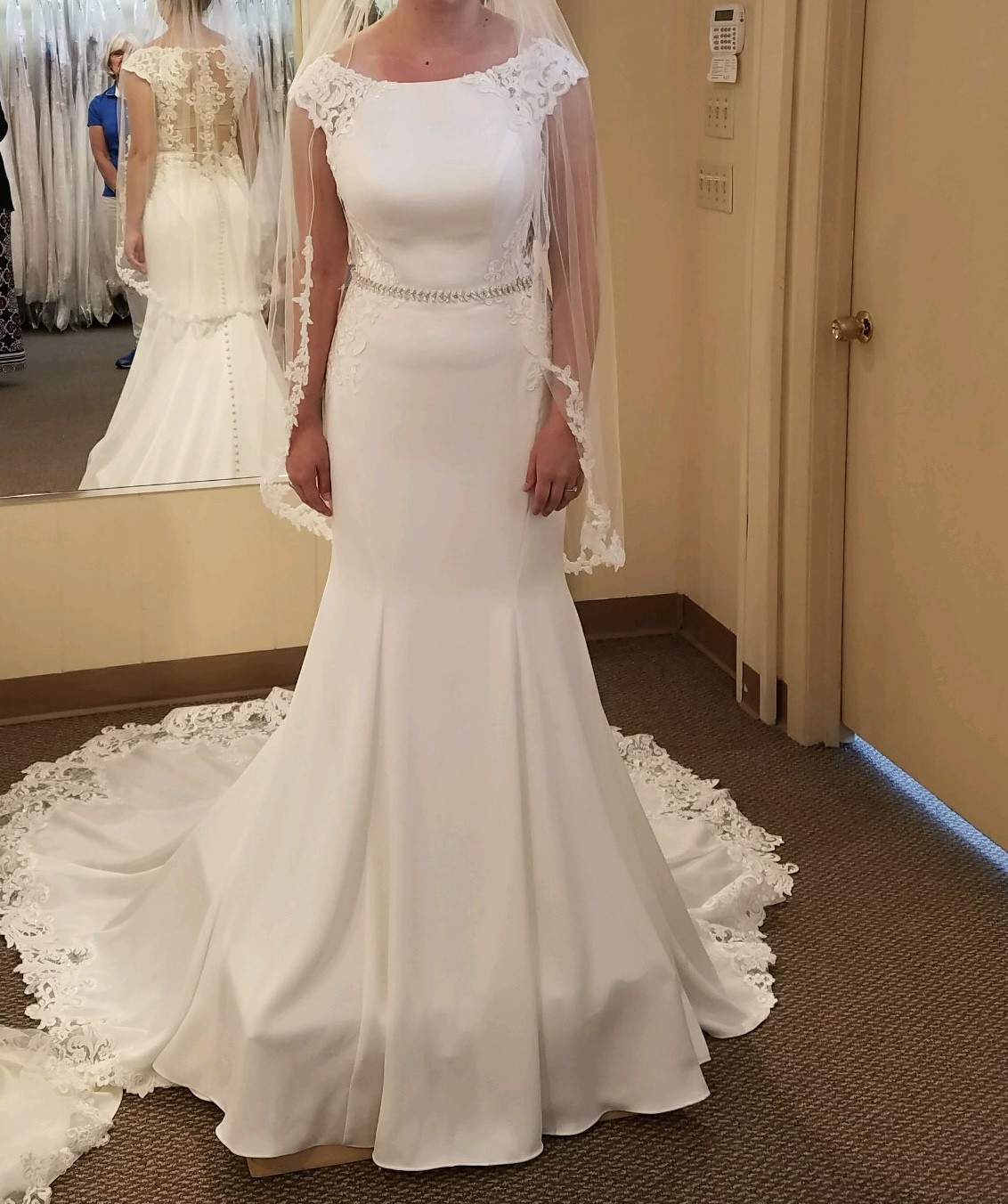 Essense of Australia, D2238 Lace Cut Out Crepe Wedding Dress Wedding Dress  Save 88% - Stillwhite