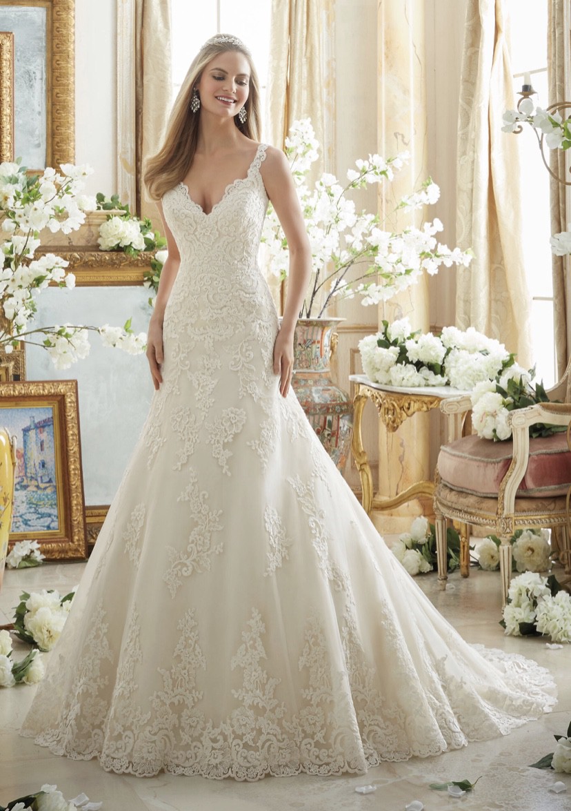 Morilee 2890 scalloped lace fit and flare gown New Wedding Dress