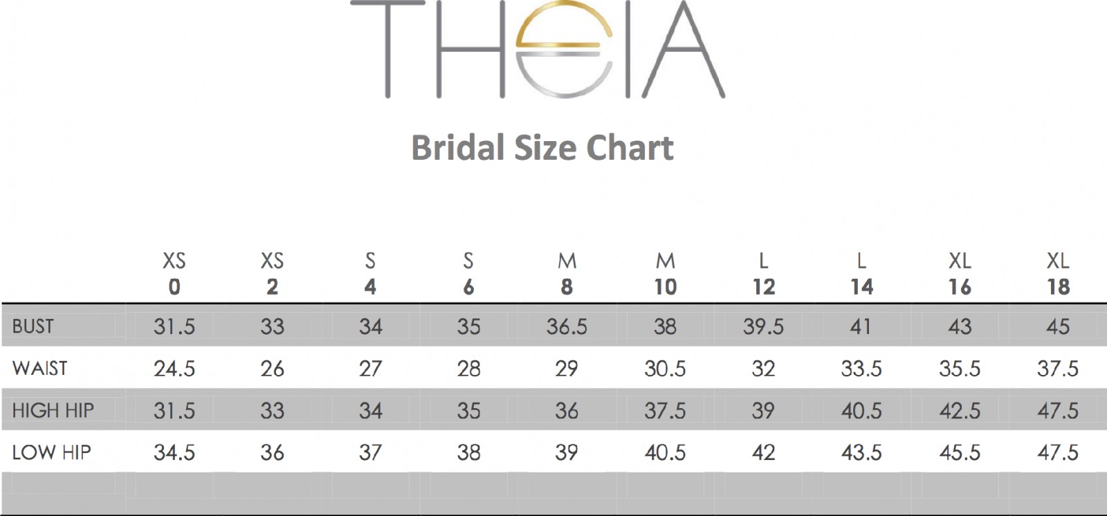Theia Size Chart Dresses Images 2022