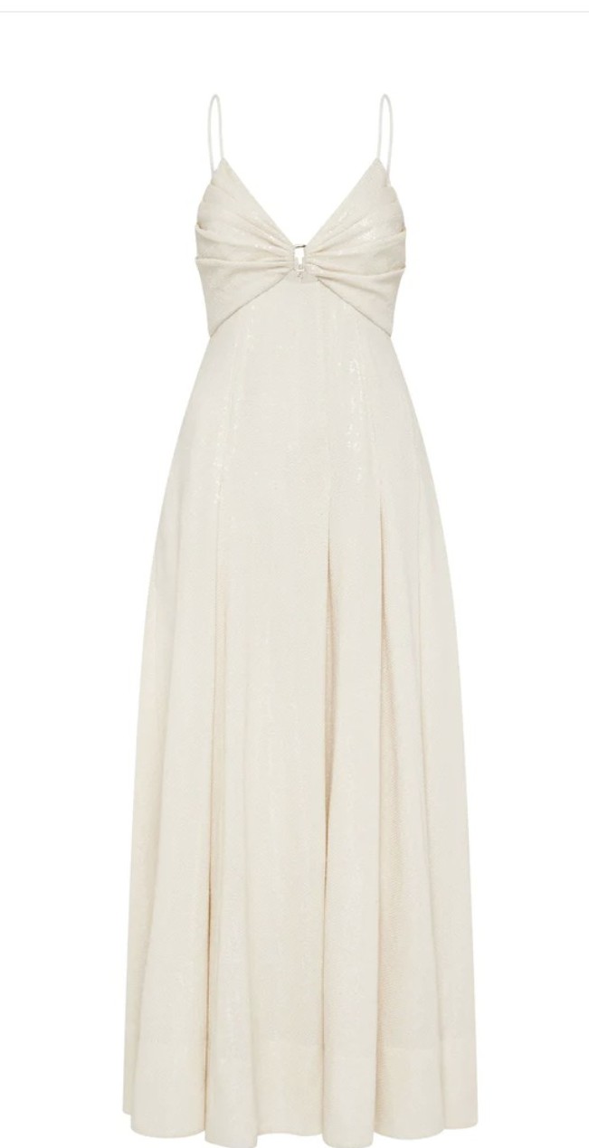aje white sequin dress Aje - Idyllic Strappy Sequin Ivory Midi Dress