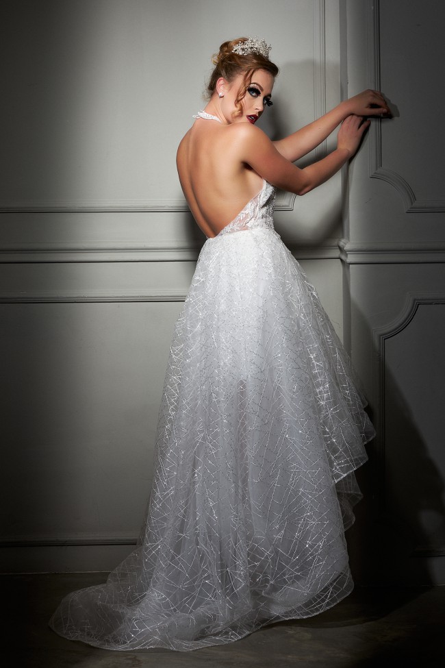 Maison Estrella Asymmetrical A-line silk tulle dress with Pearls
