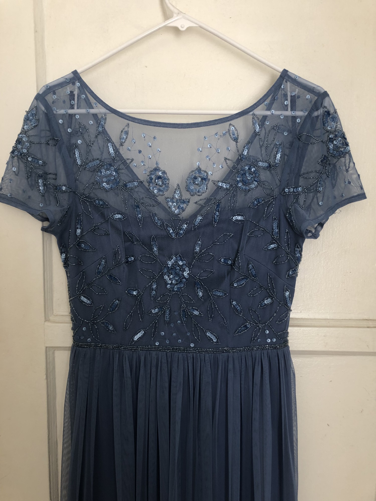 adrianna papell blue dress Adrianna Papell Women's Bead Mesh Ball Gown - French Blue main image 0