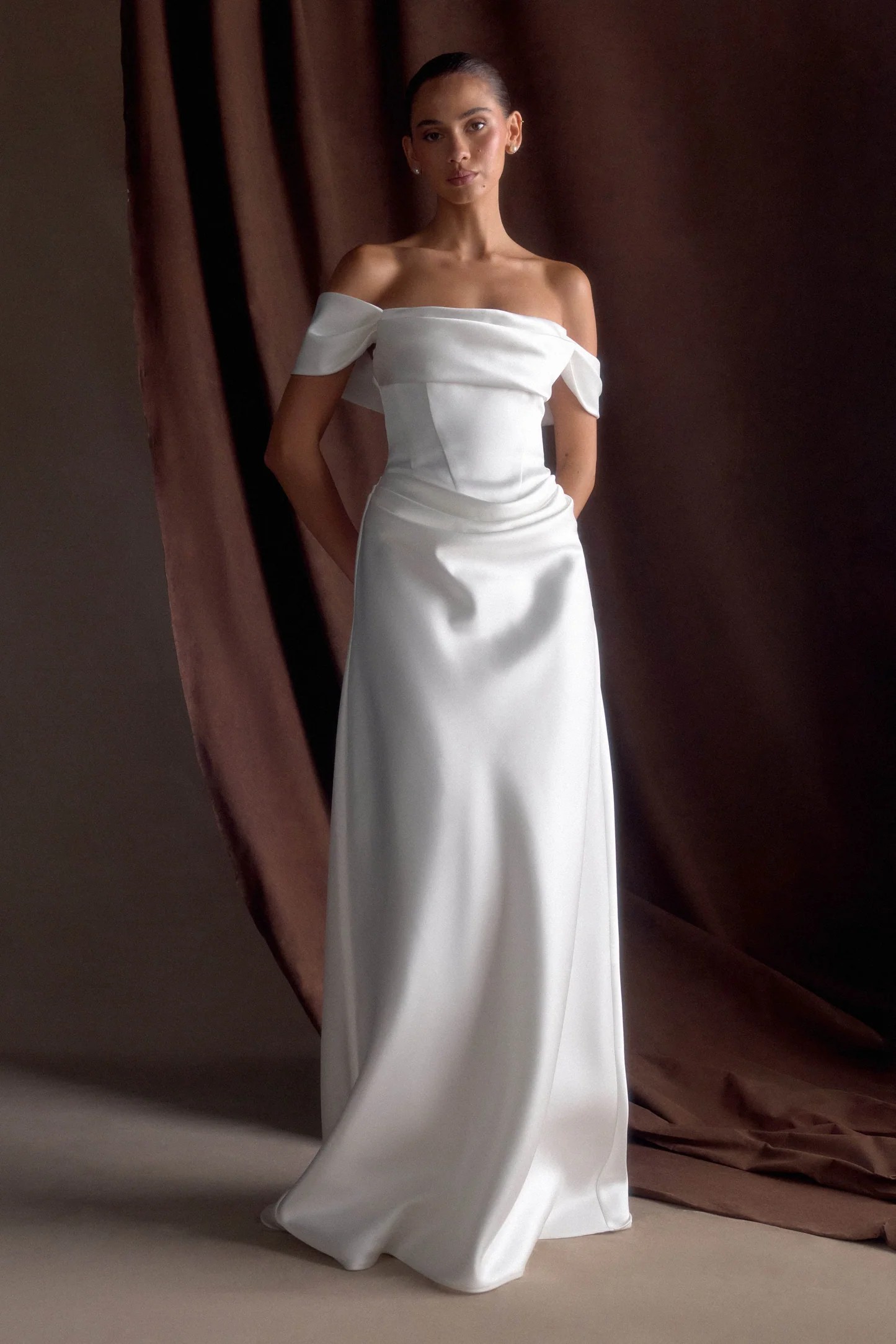 long gold satin dress Ladivine 7485 soft satin bridesmaids dress 16 / Champagne Gold