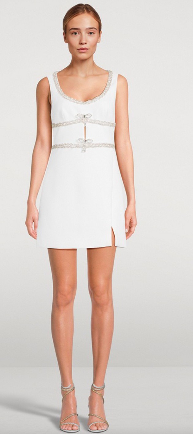 Self Portrait, WHITE DIAMANTE BOW TRIM MINI DRESS New Wedding