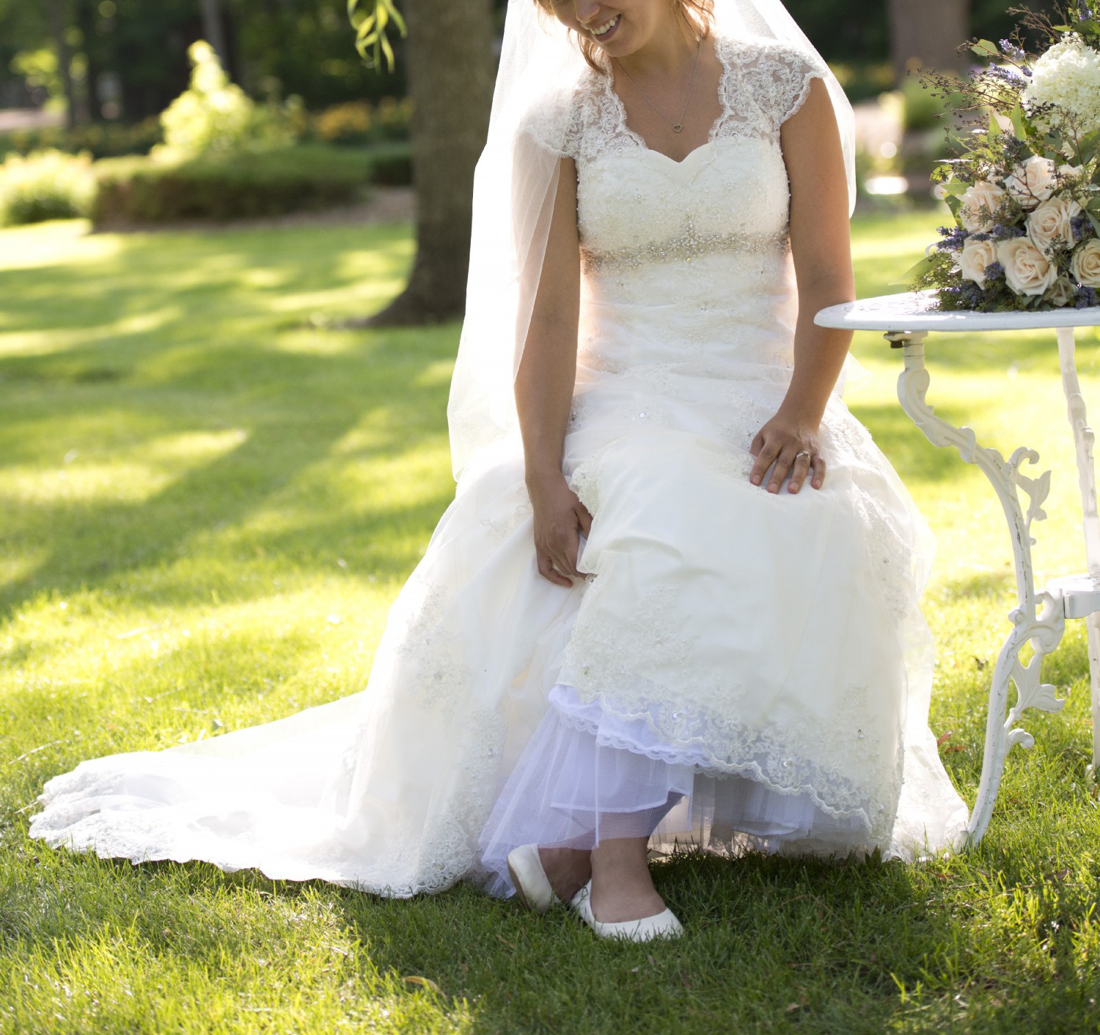 lace over satin wedding dress