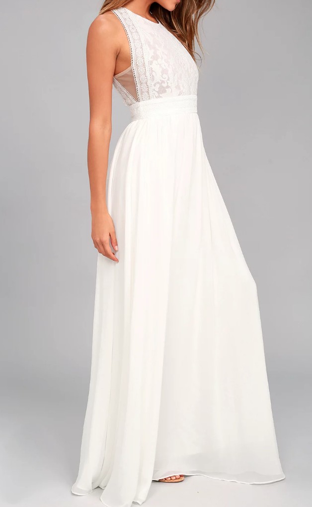 Lulus FOREVER AND ALWAYS WHITE LACE MAXI DRESS Second Hand Wedding ...