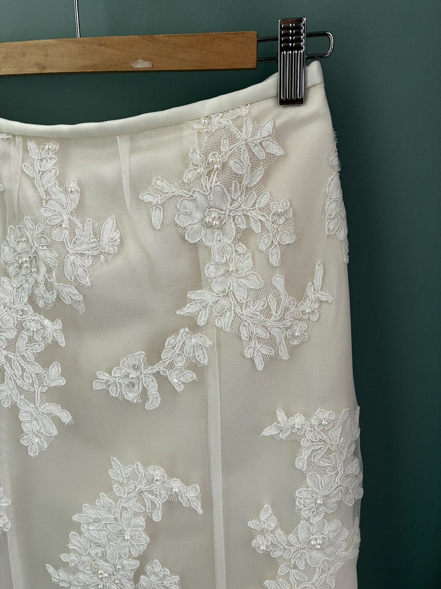 Pronuptia Paris, Lace with pearl detail overlaid skirt and bodice