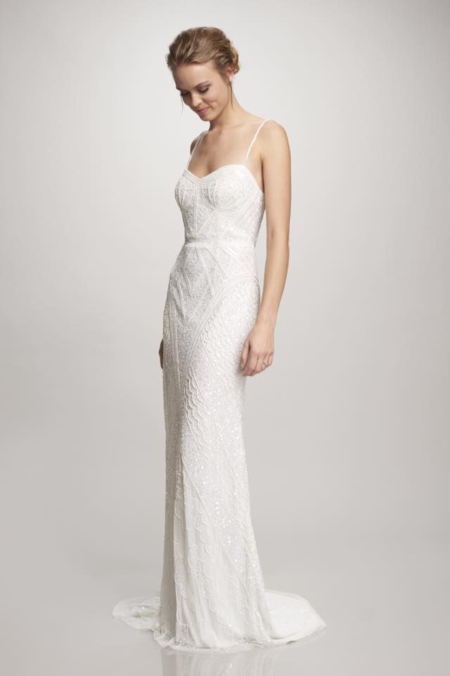 theia white beaded dress Theia Toni