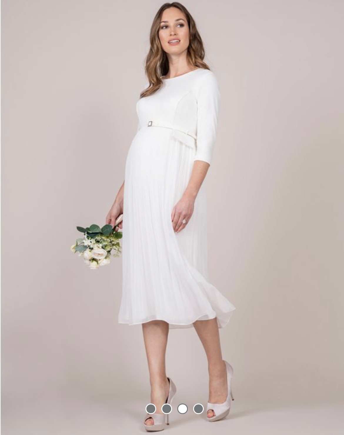 Seraphine Maternity Ivory Pleated Maternity Midi Dress New Wedding Dress  Save 61% - Stillwhite