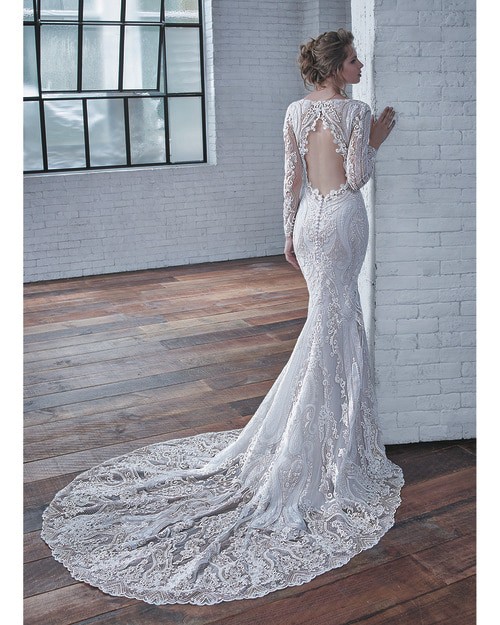 sachin and babi light blue dress Badgley Mischka Collection Floral Lace Puff-Sleeve Dress main image 0