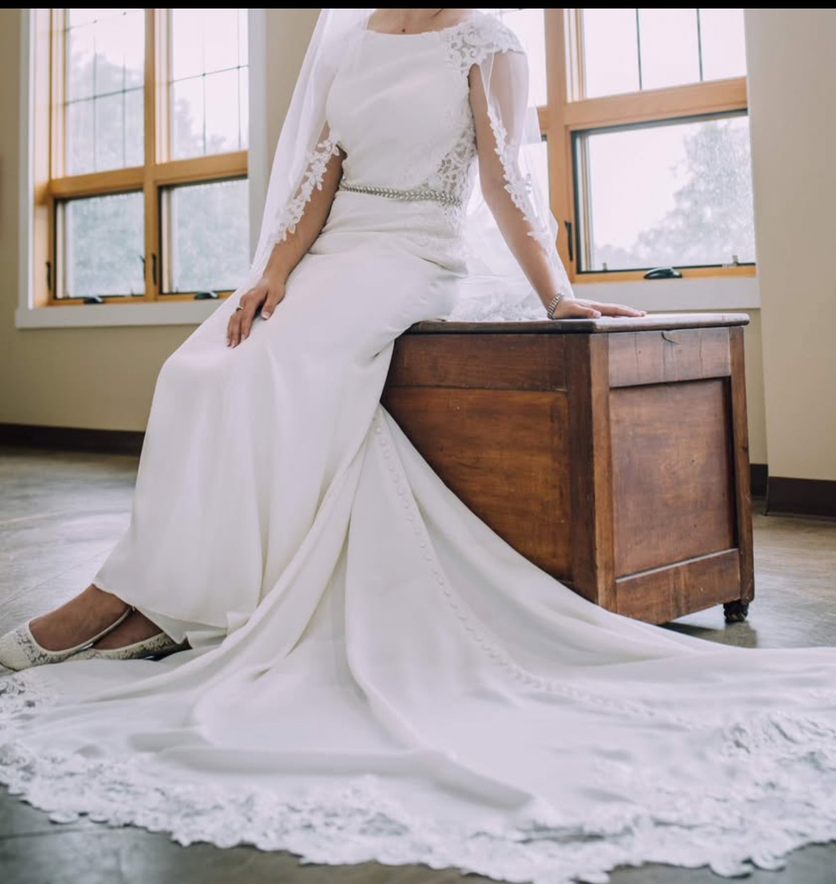 Essense of Australia, D2238 Lace Cut Out Crepe Wedding Dress Wedding Dress  Save 88% - Stillwhite