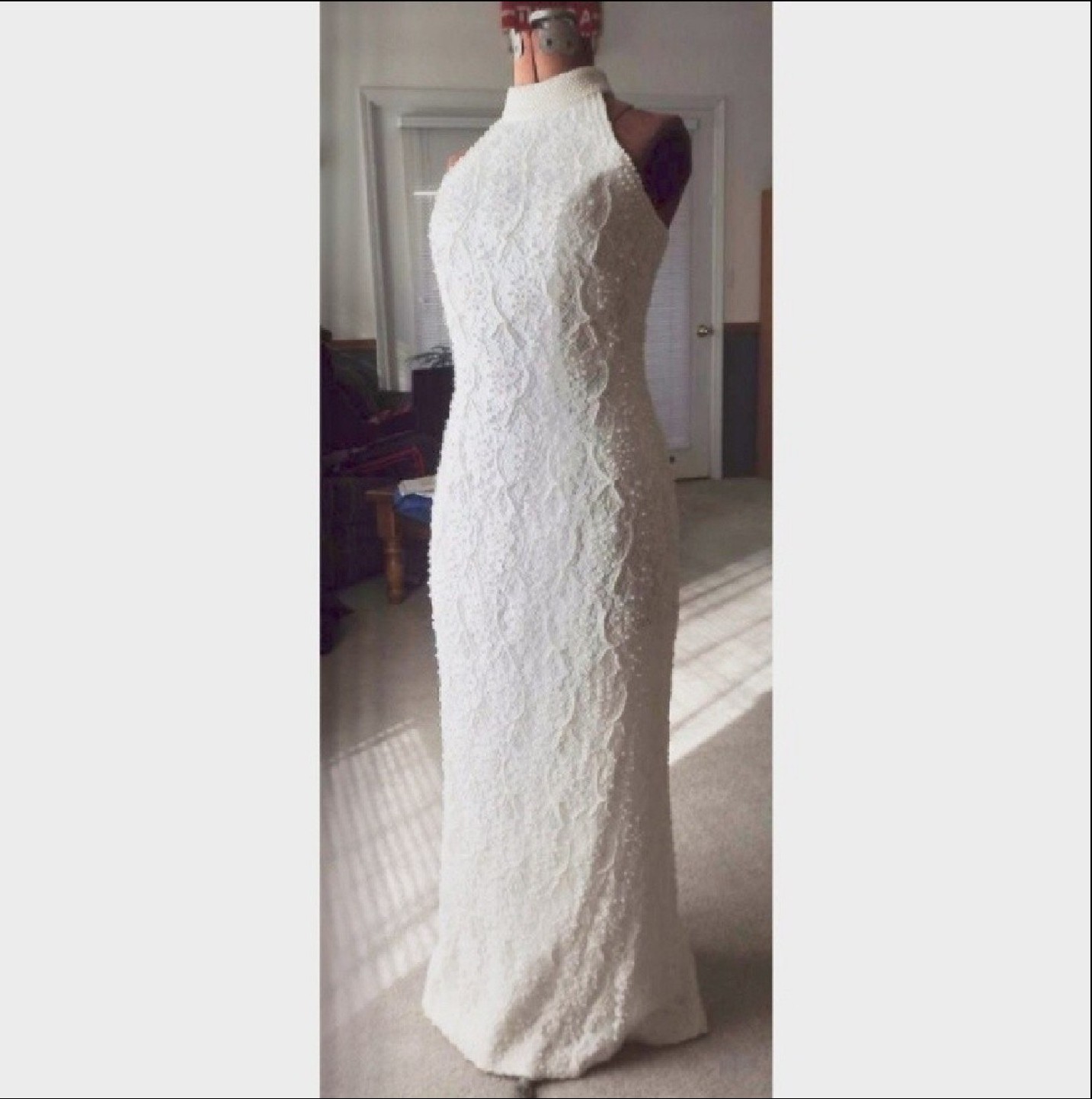 Plunge Neckline Lace Halter Wedding Dress