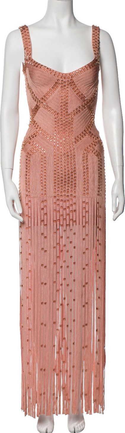 Herve Leger Beaded and fringe evening gown