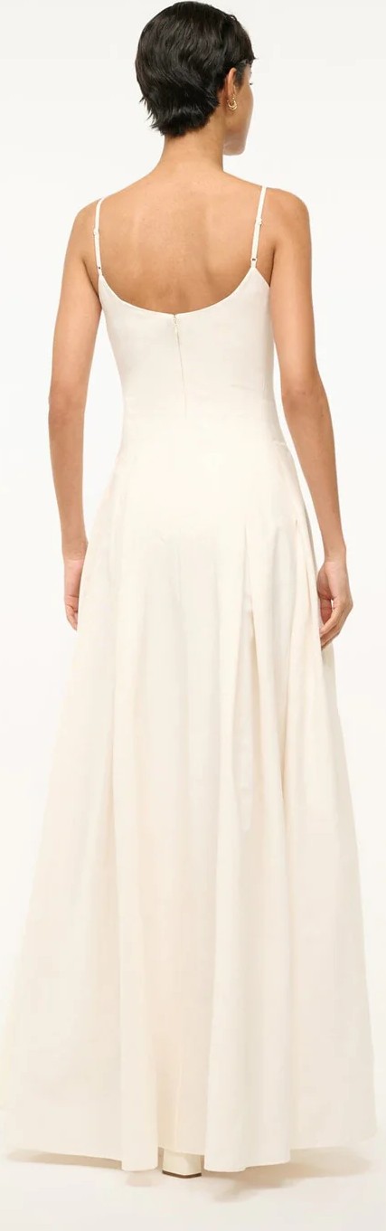 navy blue dress for baby girl Staud White Sleeveless Square Neck Midi A-Line Dress Pleated Accents Size 2 main image 0