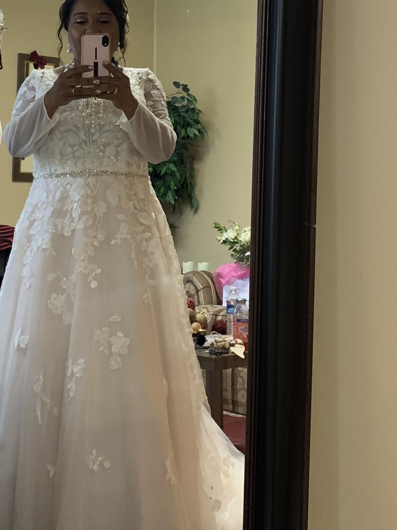 Galina Signature Illusion Sleeve Plunging plus size wedding dress