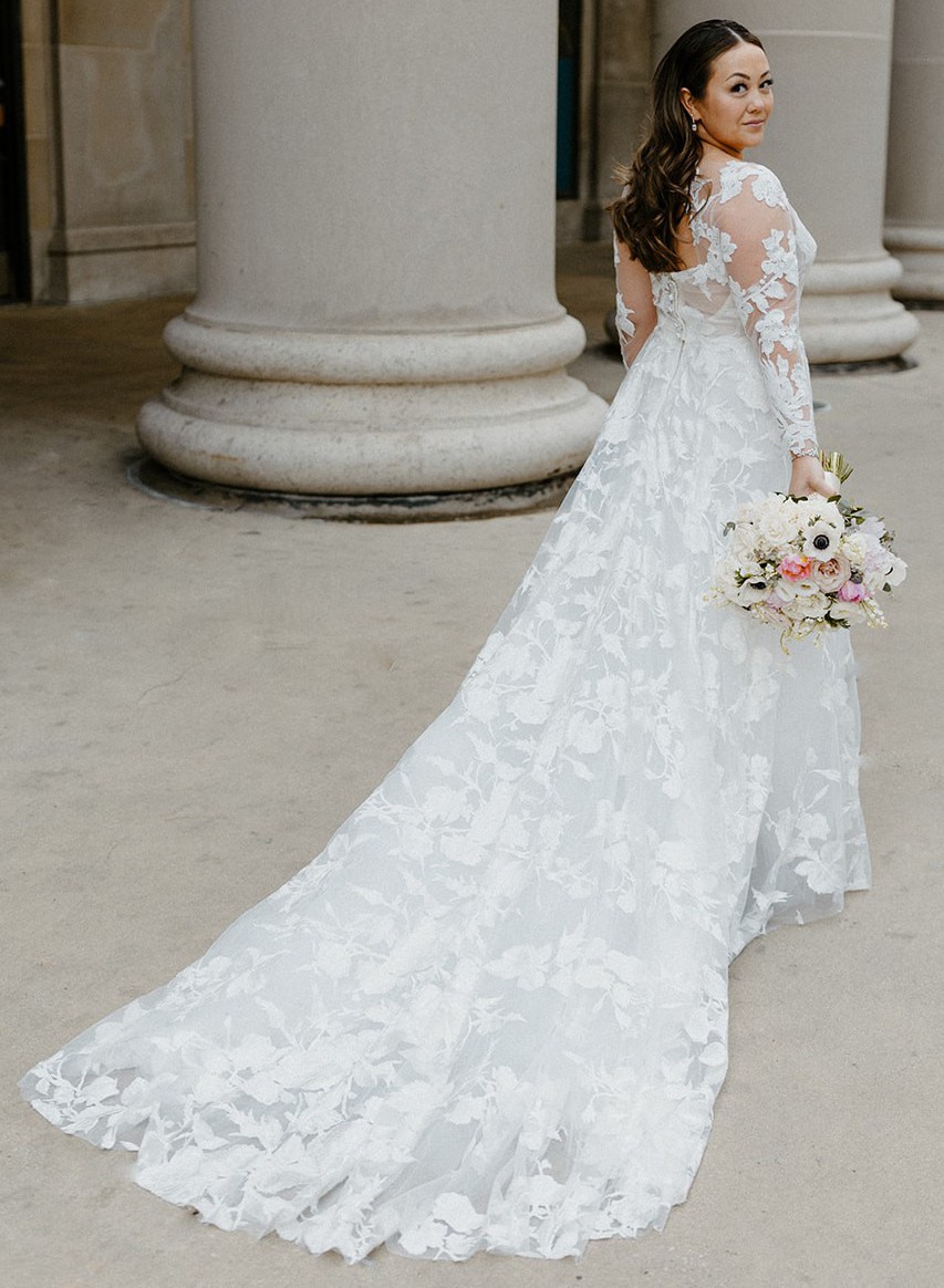 knee length dresses for ladies Double Layer Long Sleeve Wedding Dress Topper, Topper + Strapless Dress / Large main image 1