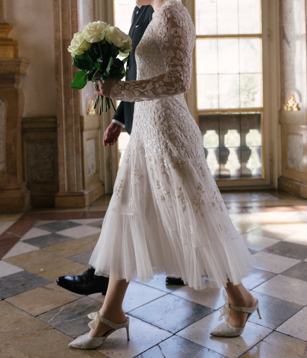 Needle Thread Bella Sequin Long Sleeve Ballerina Bridal Gown Wedding Dress -