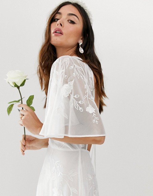 ASOS Bridal, Mia Embroidered Flutter Sleeve Wedding Dress New Wedding Dress  Save 33% - Stillwhite